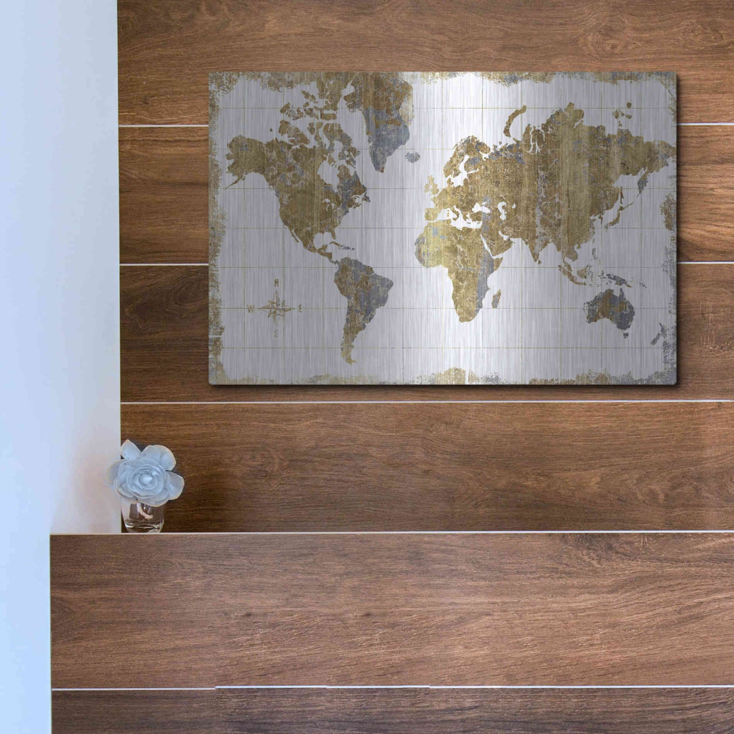 Luxe Metal Art 'Gilded Map' by Wild Apple Portfolio, Metal Wall Art,16x12
