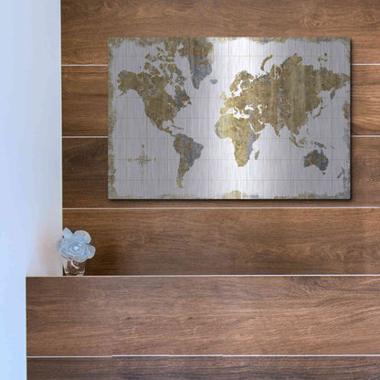 Luxe Metal Art 'Gilded Map' by Wild Apple Portfolio, Metal Wall Art,16x12