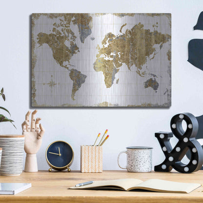 Luxe Metal Art 'Gilded Map' by Wild Apple Portfolio, Metal Wall Art,16x12
