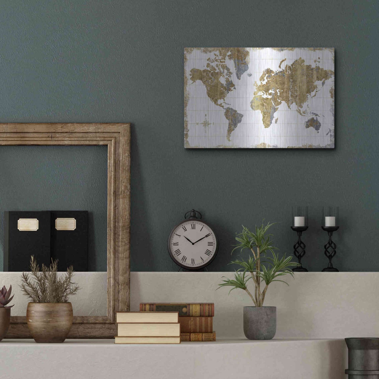 Luxe Metal Art 'Gilded Map' by Wild Apple Portfolio, Metal Wall Art,16x12