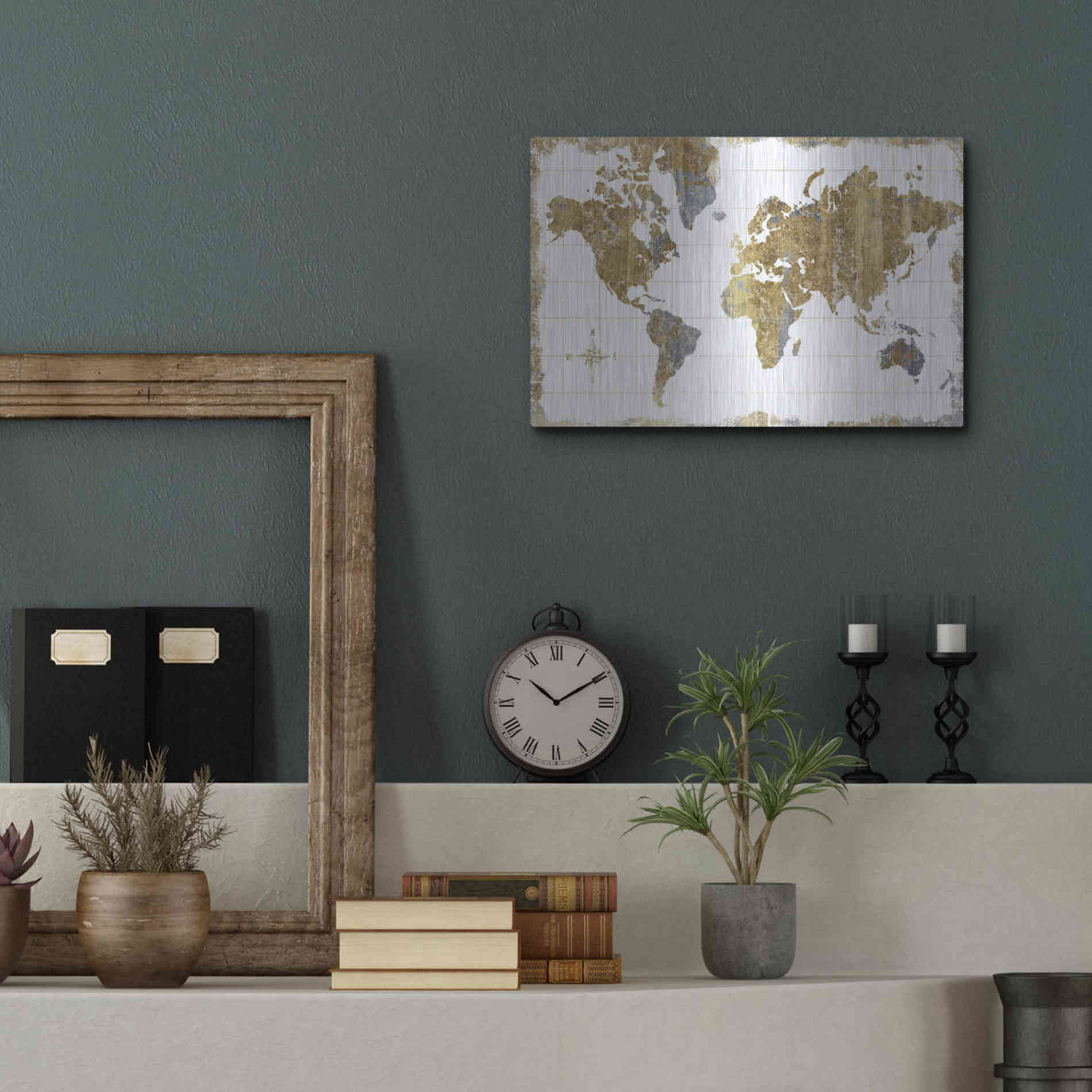 Luxe Metal Art 'Gilded Map' by Wild Apple Portfolio, Metal Wall Art,16x12