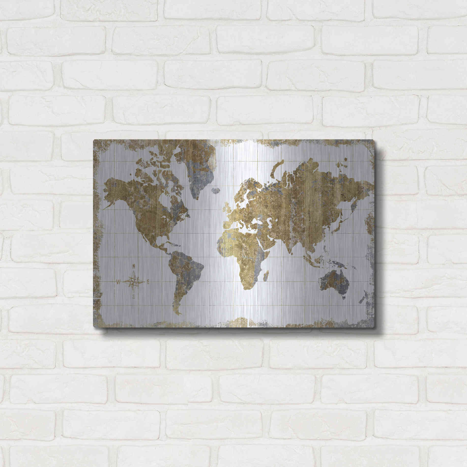 Luxe Metal Art 'Gilded Map' by Wild Apple Portfolio, Metal Wall Art,24x16