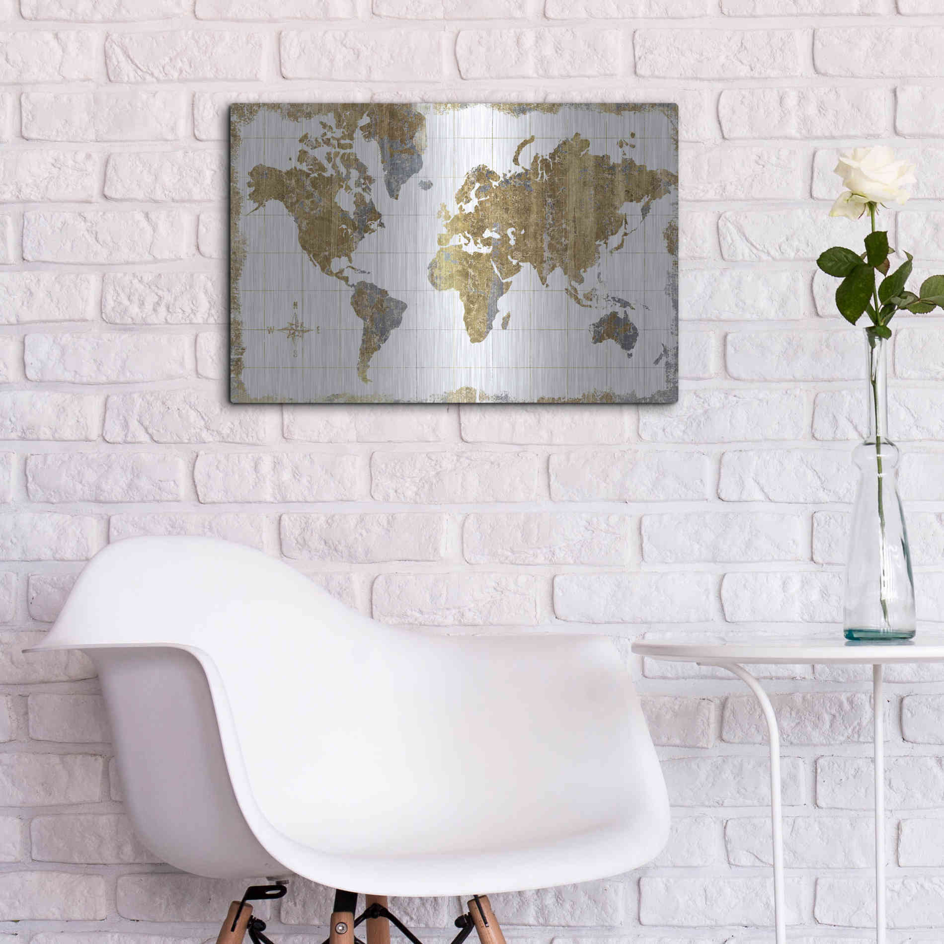 Luxe Metal Art 'Gilded Map' by Wild Apple Portfolio, Metal Wall Art,24x16
