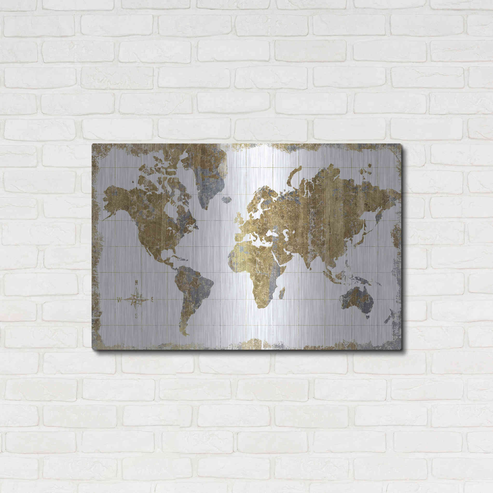 Luxe Metal Art 'Gilded Map' by Wild Apple Portfolio, Metal Wall Art,36x24