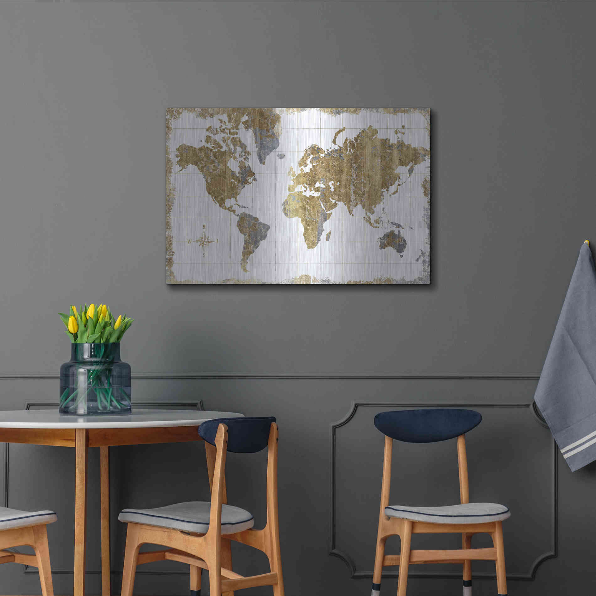 Luxe Metal Art 'Gilded Map' by Wild Apple Portfolio, Metal Wall Art,36x24