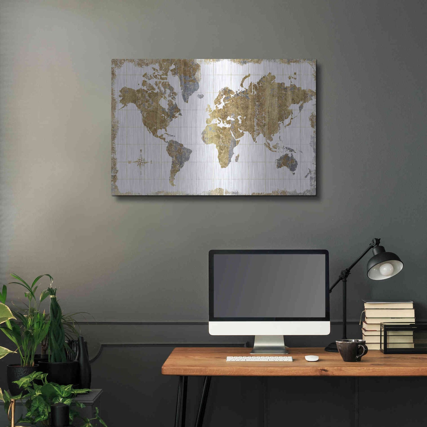 Luxe Metal Art 'Gilded Map' by Wild Apple Portfolio, Metal Wall Art,36x24