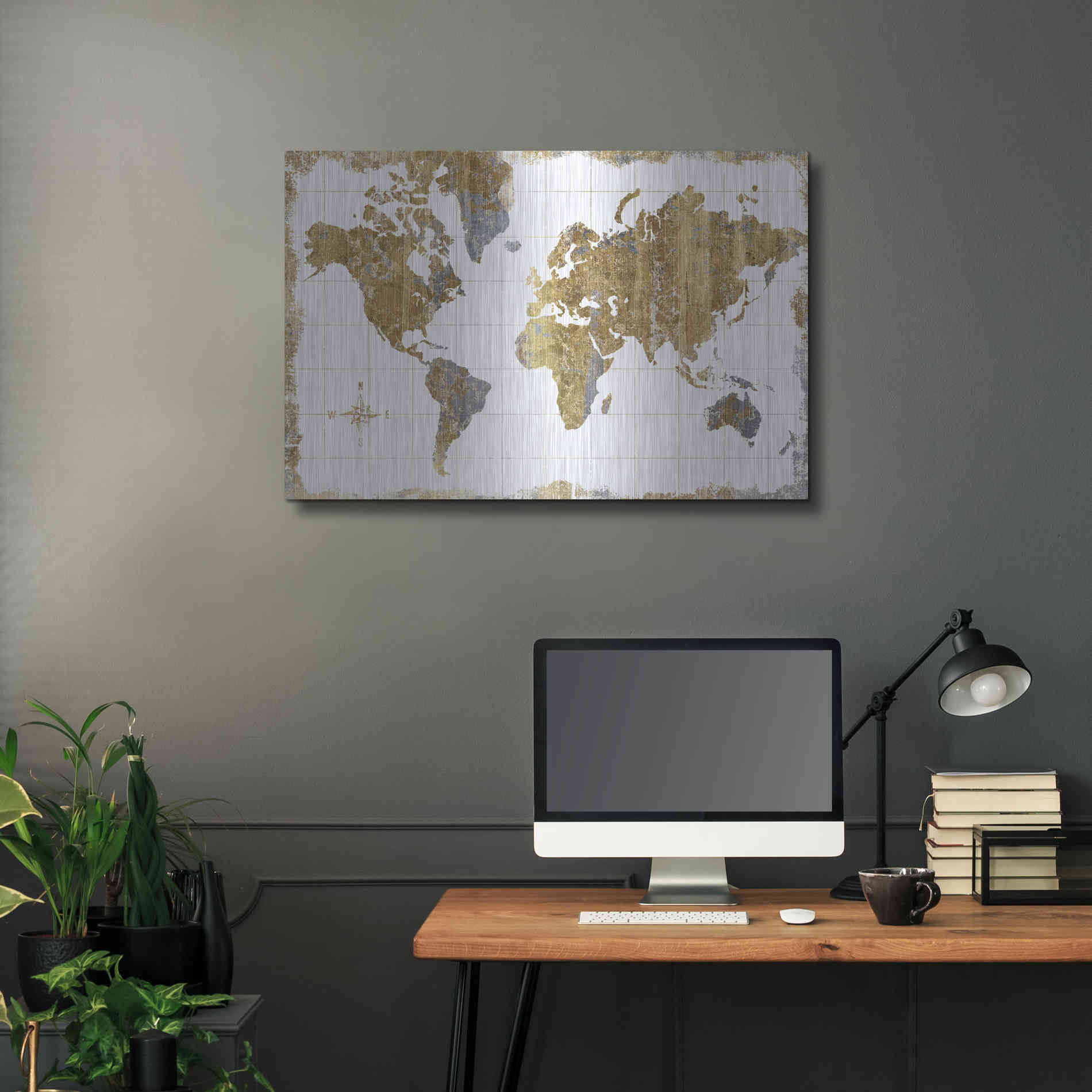 Luxe Metal Art 'Gilded Map' by Wild Apple Portfolio, Metal Wall Art,36x24