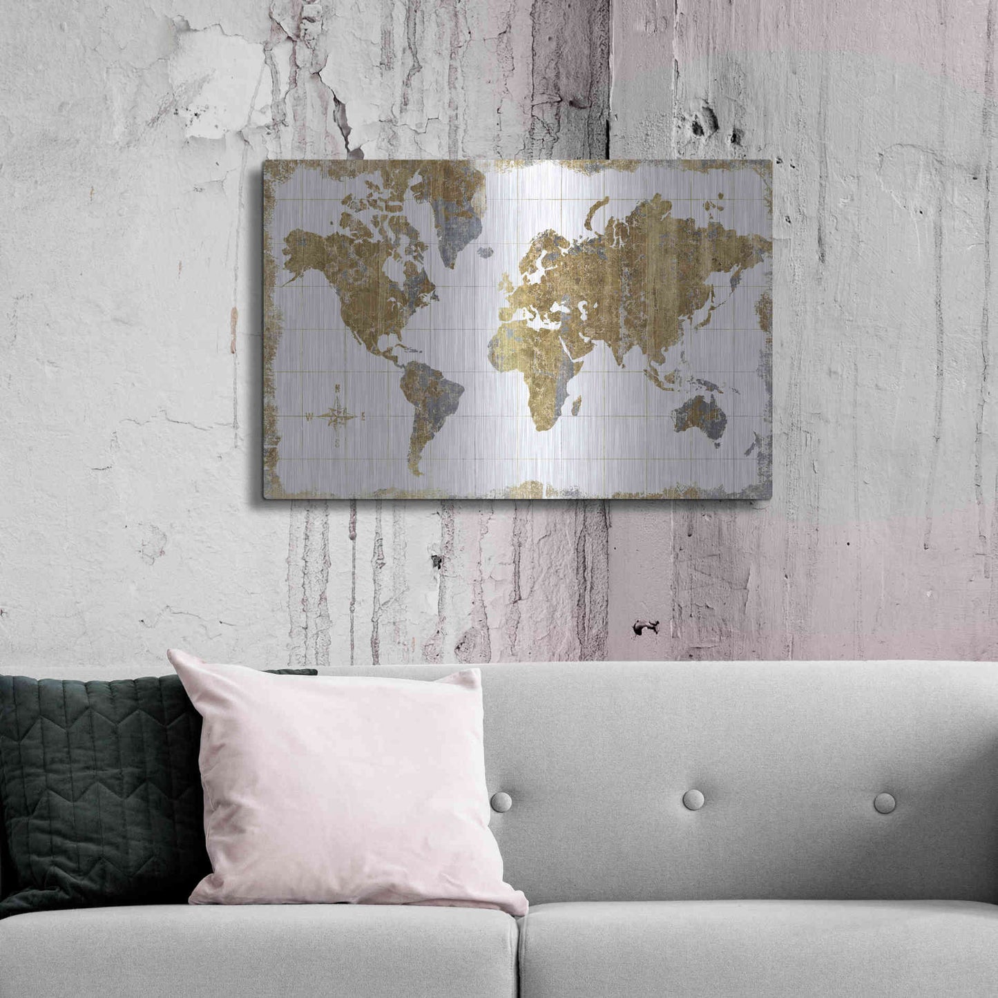 Luxe Metal Art 'Gilded Map' by Wild Apple Portfolio, Metal Wall Art,36x24