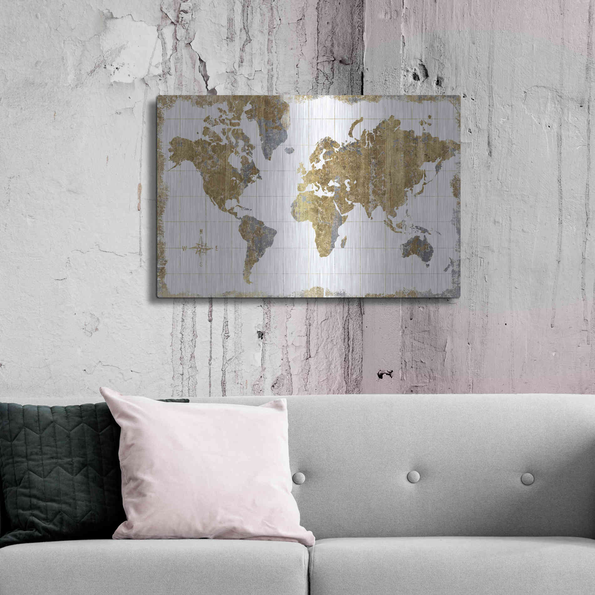 Luxe Metal Art 'Gilded Map' by Wild Apple Portfolio, Metal Wall Art,36x24