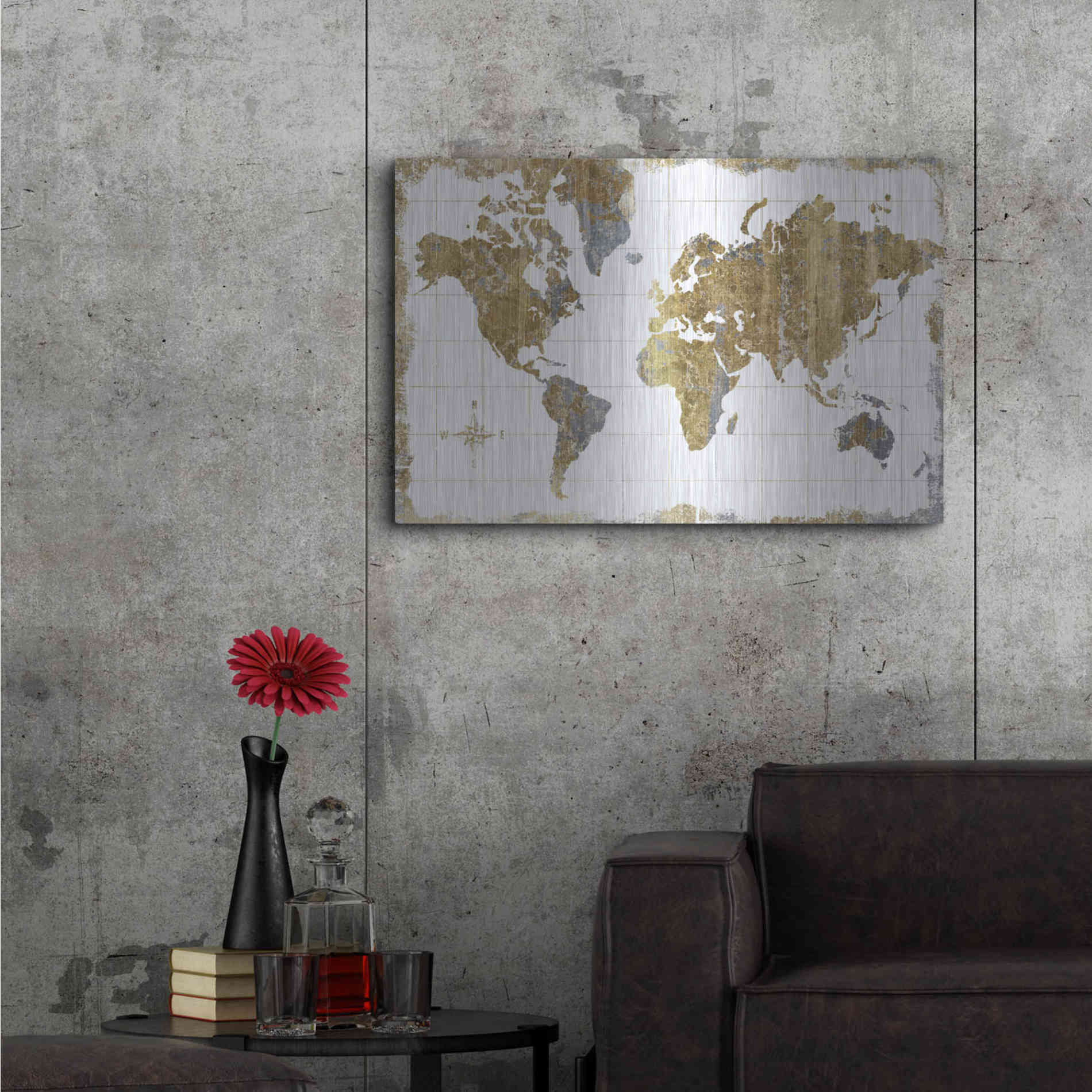 Luxe Metal Art 'Gilded Map' by Wild Apple Portfolio, Metal Wall Art,36x24
