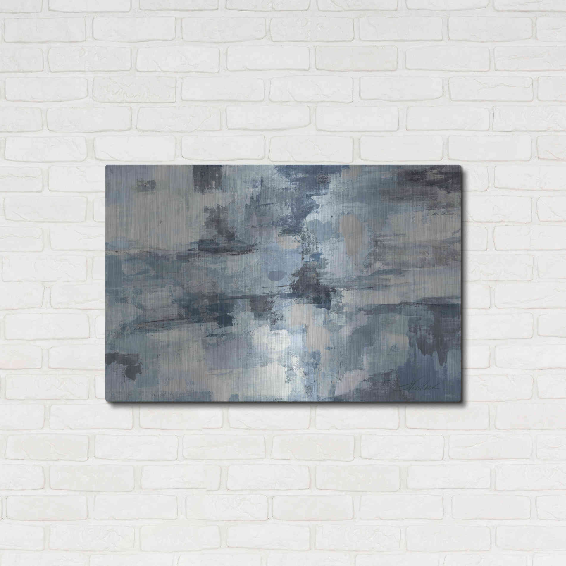 Luxe Metal Art 'In The Clouds Indigo and Grey' by Silvia Vassileva, Metal Wall Art,36x24