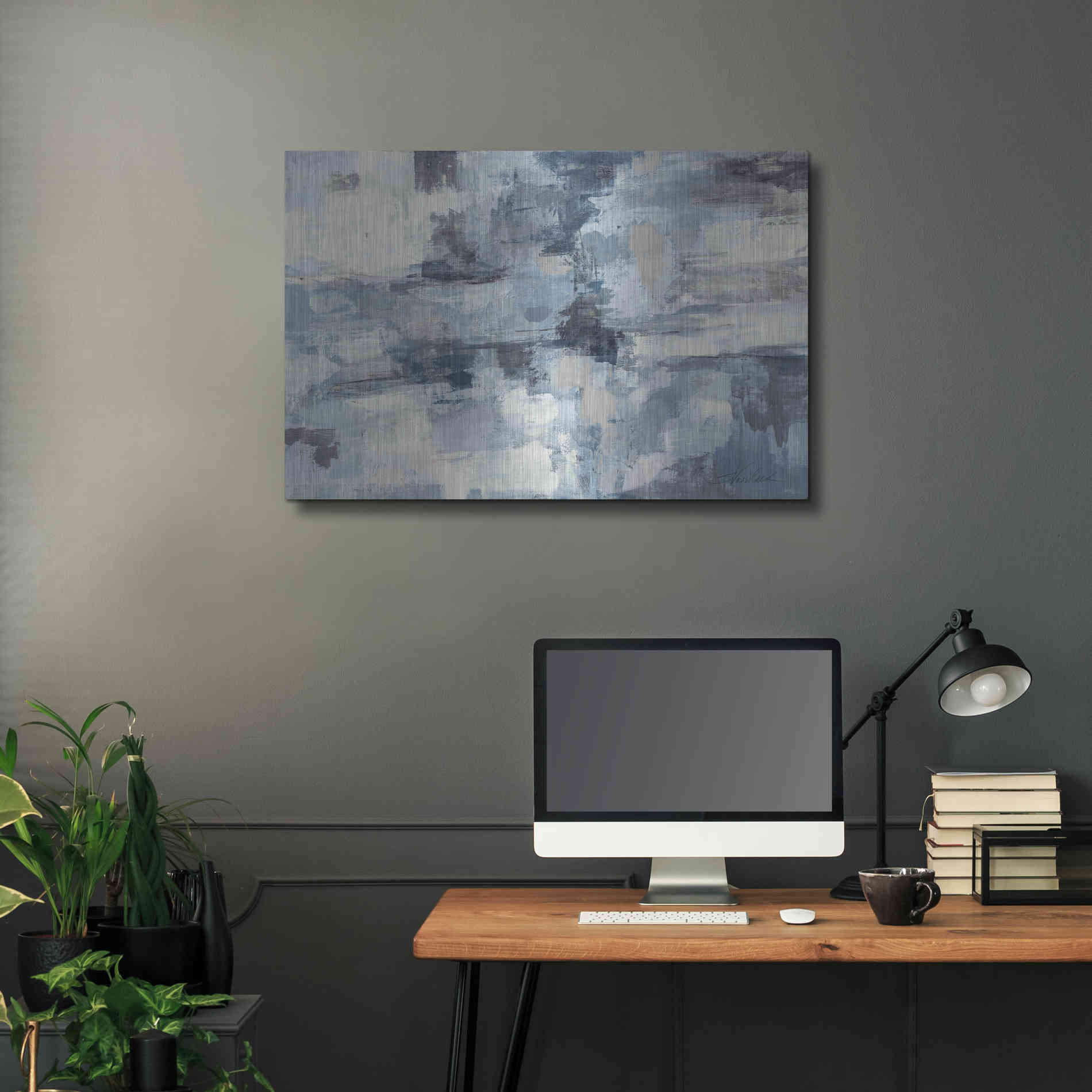 Luxe Metal Art 'In The Clouds Indigo and Grey' by Silvia Vassileva, Metal Wall Art,36x24