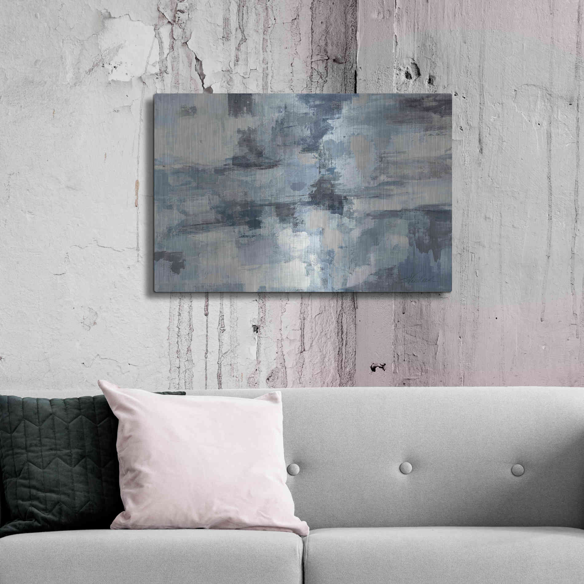 Luxe Metal Art 'In The Clouds Indigo and Grey' by Silvia Vassileva, Metal Wall Art,36x24