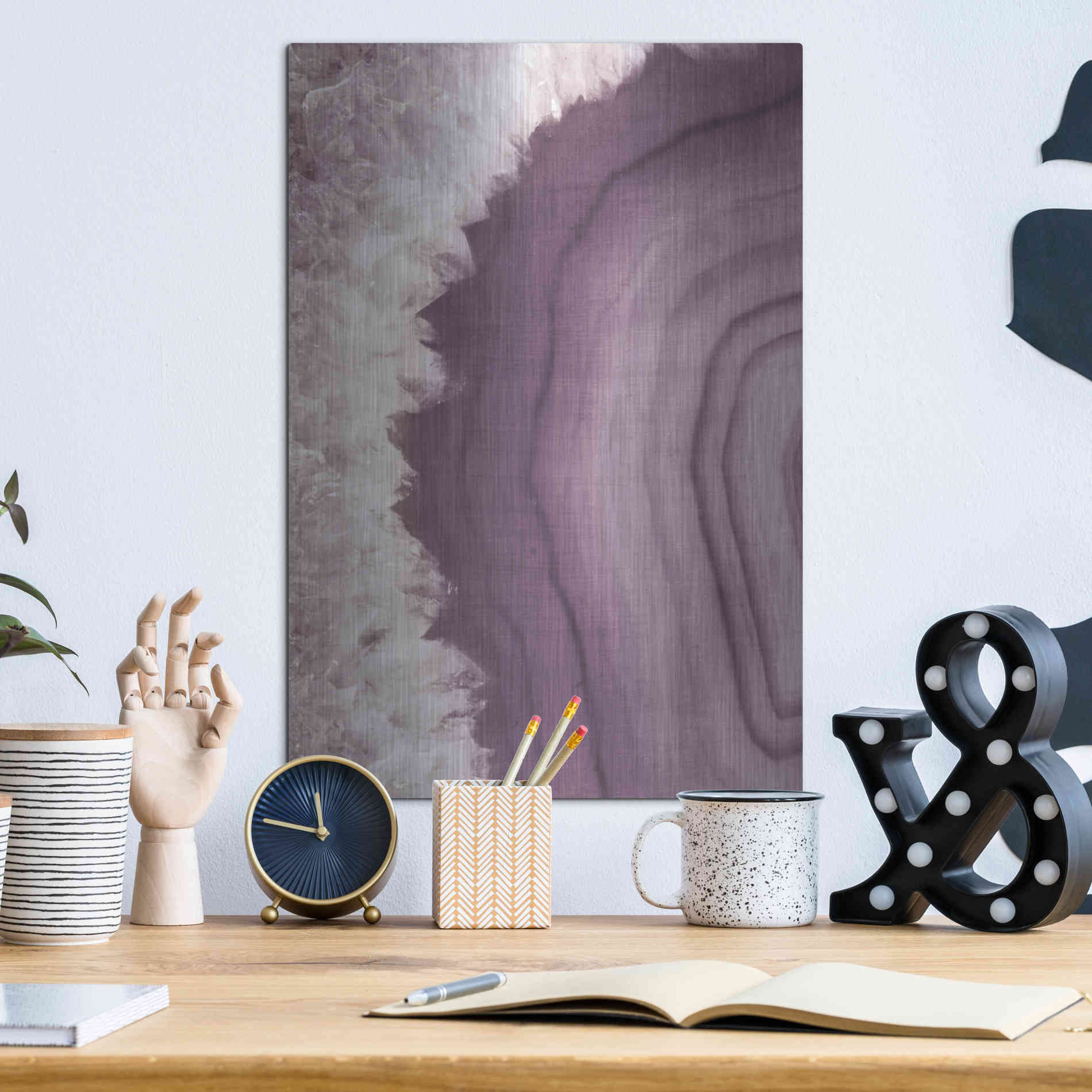 Luxe Metal Art 'Agate Geode I PLUM' by Wild Apple Portfolio, Metal Wall Art,12x16