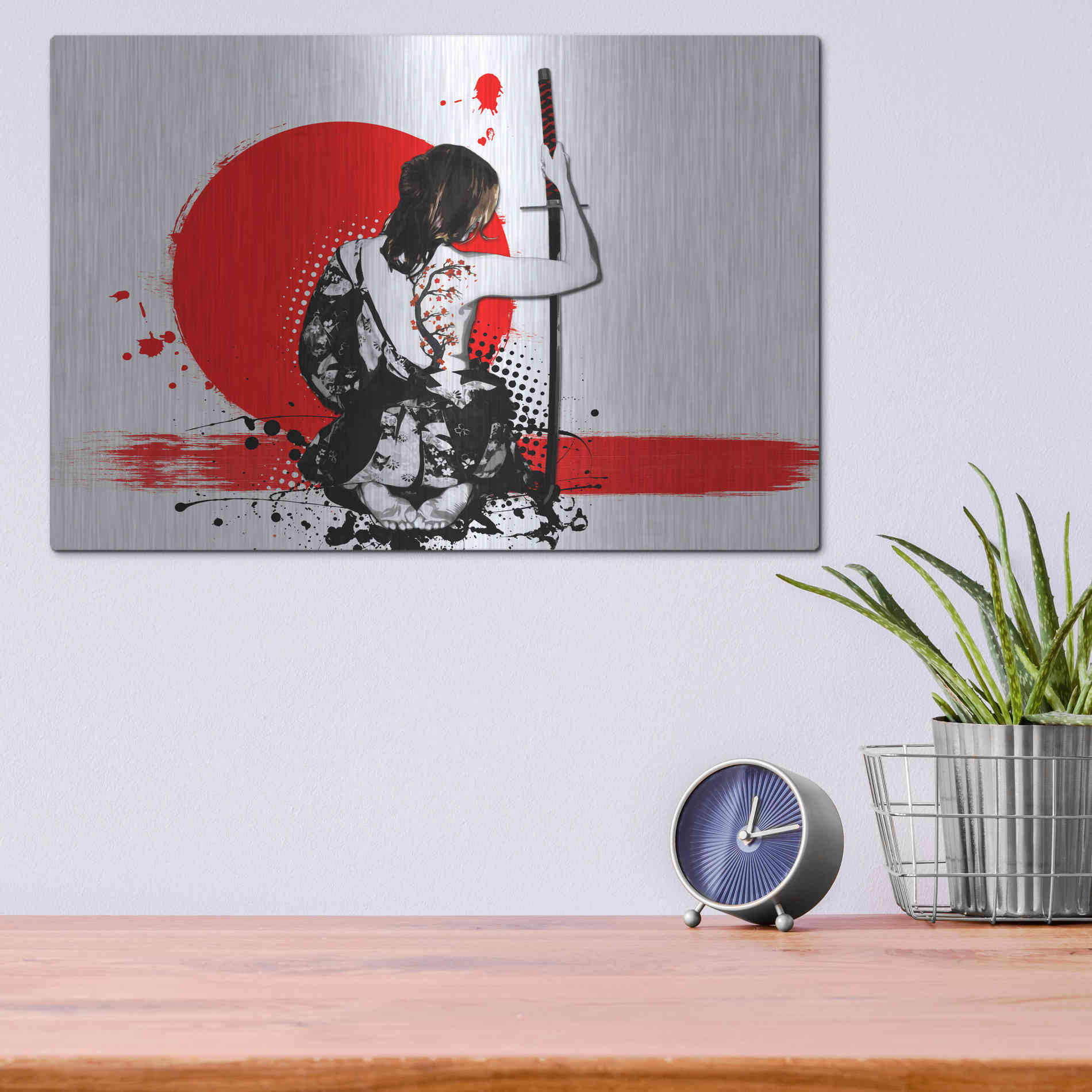 Luxe Metal Art 'Trash Polka - Female Samurai' by Nicklas Gustafsson, Metal Wall Art,16x12