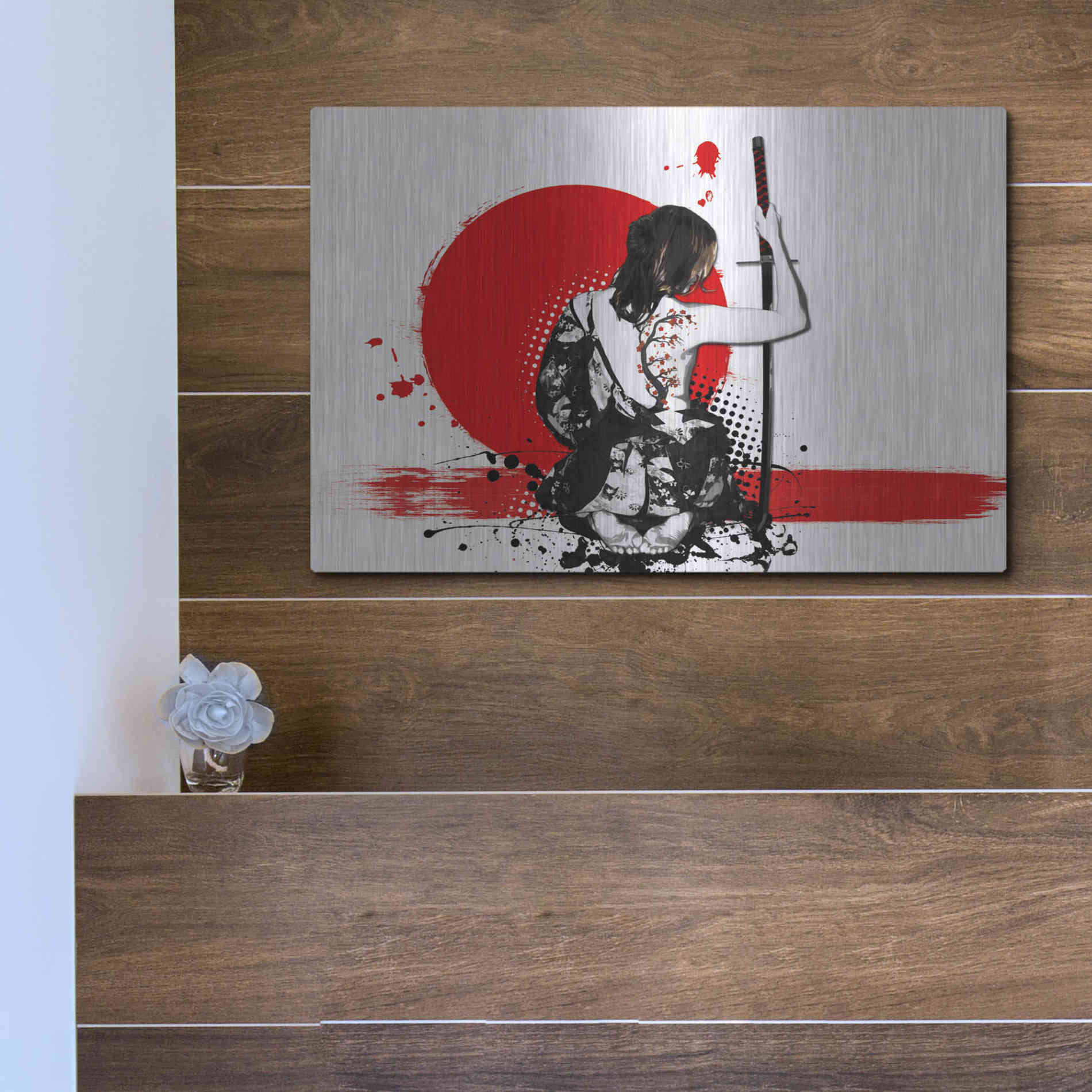 Luxe Metal Art 'Trash Polka - Female Samurai' by Nicklas Gustafsson, Metal Wall Art,16x12