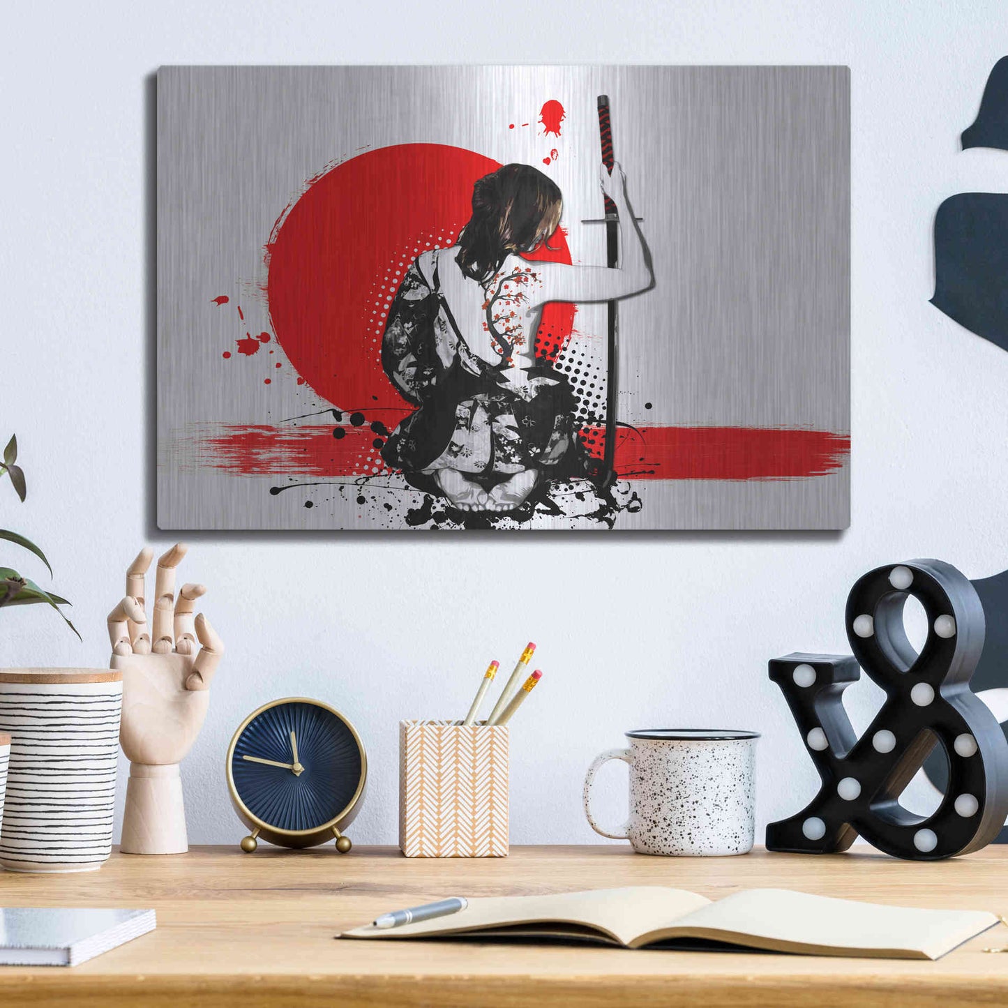 Luxe Metal Art 'Trash Polka - Female Samurai' by Nicklas Gustafsson, Metal Wall Art,16x12