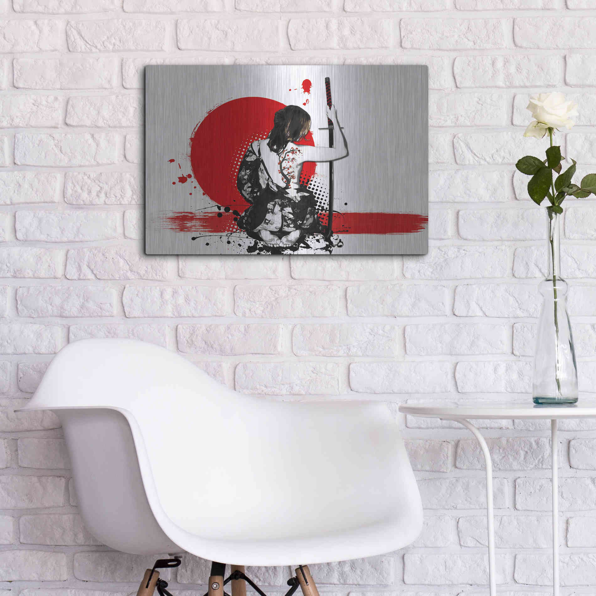 Luxe Metal Art 'Trash Polka - Female Samurai' by Nicklas Gustafsson, Metal Wall Art,24x16