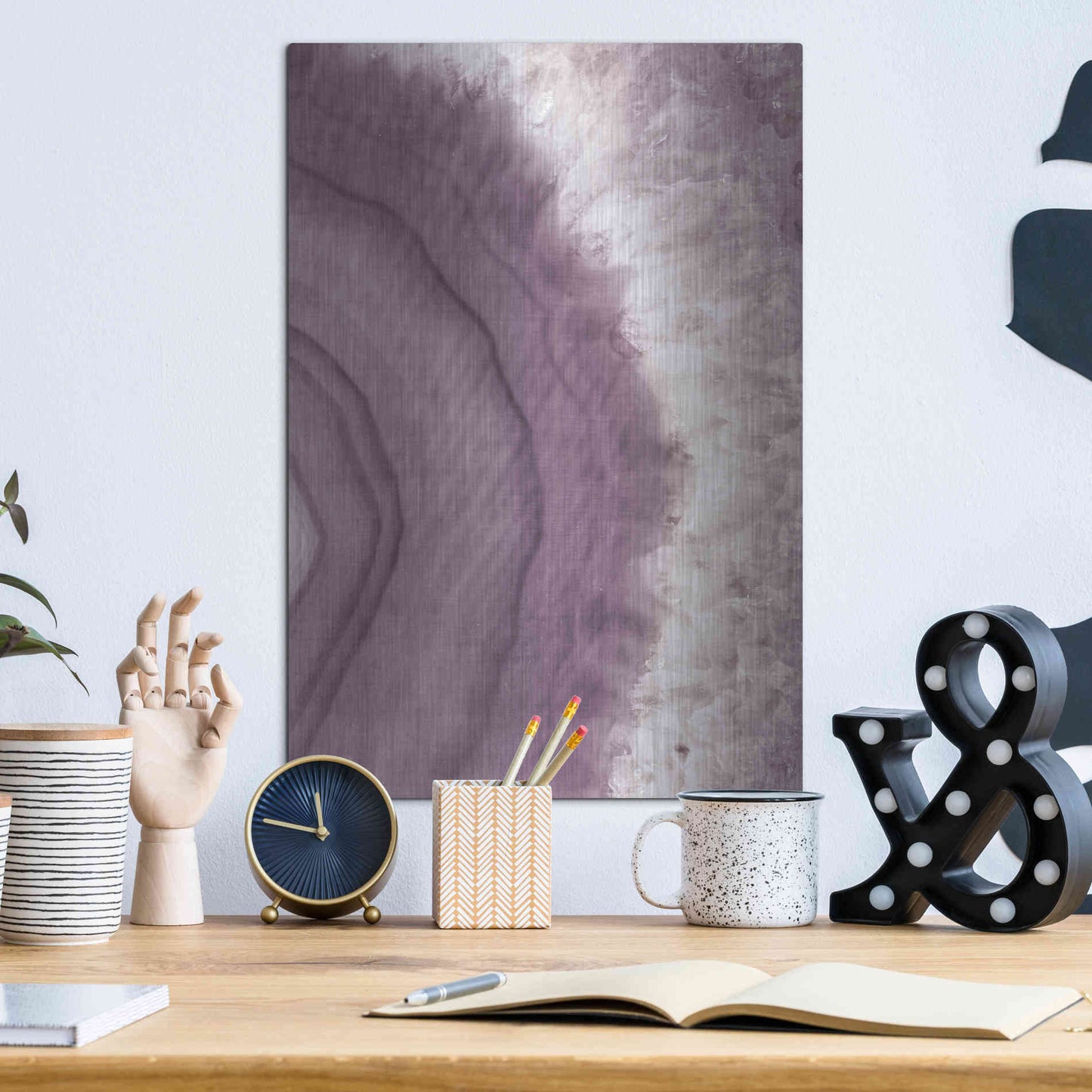 Luxe Metal Art 'Agate Geode II PLUM' by Wild Apple Portfolio, Metal Wall Art,12x16