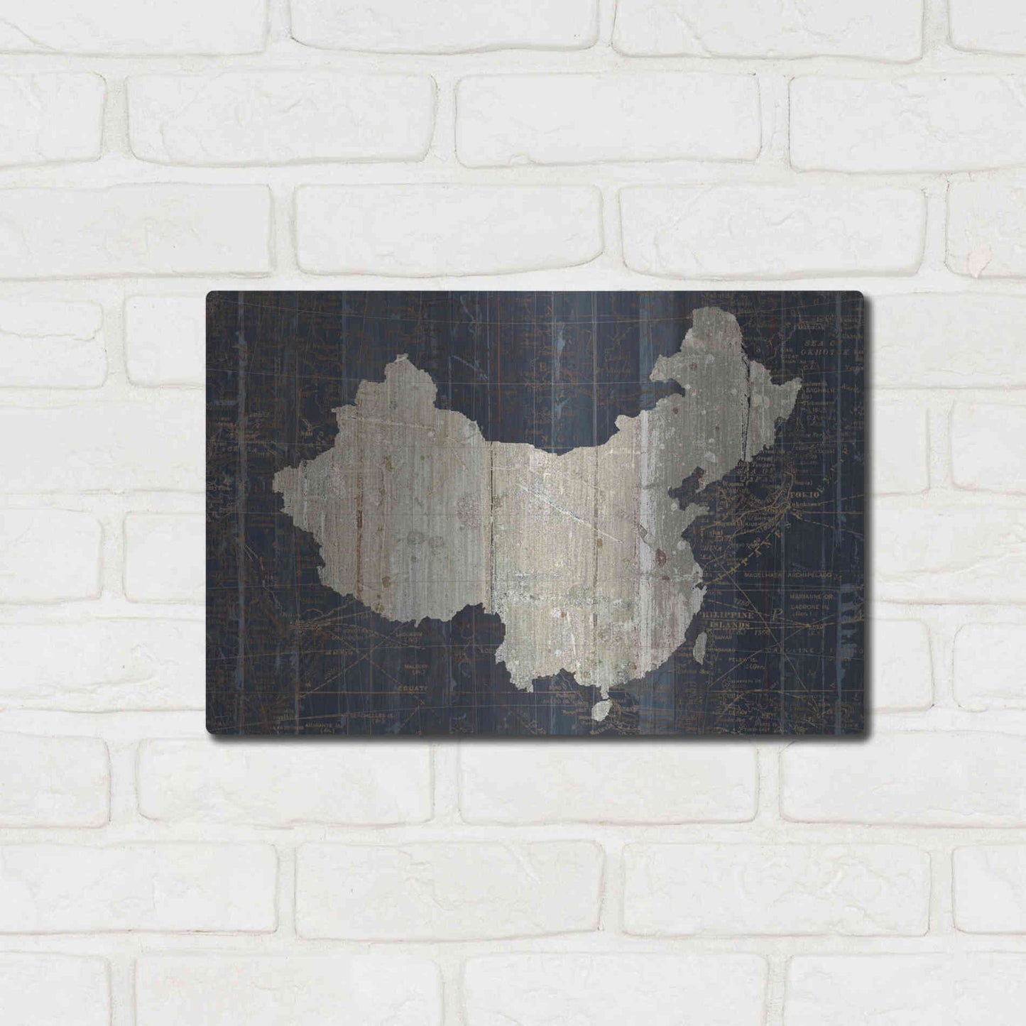 Luxe Metal Art 'Old World Map China' by Wild Apple Portfolio, Metal Wall Art,16x12