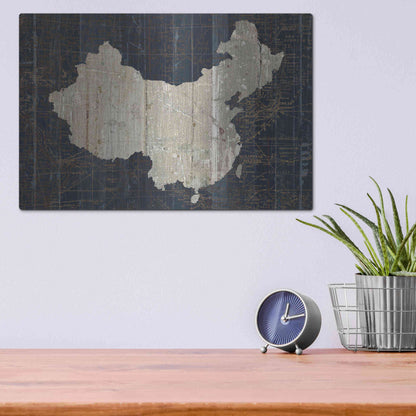 Luxe Metal Art 'Old World Map China' by Wild Apple Portfolio, Metal Wall Art,16x12