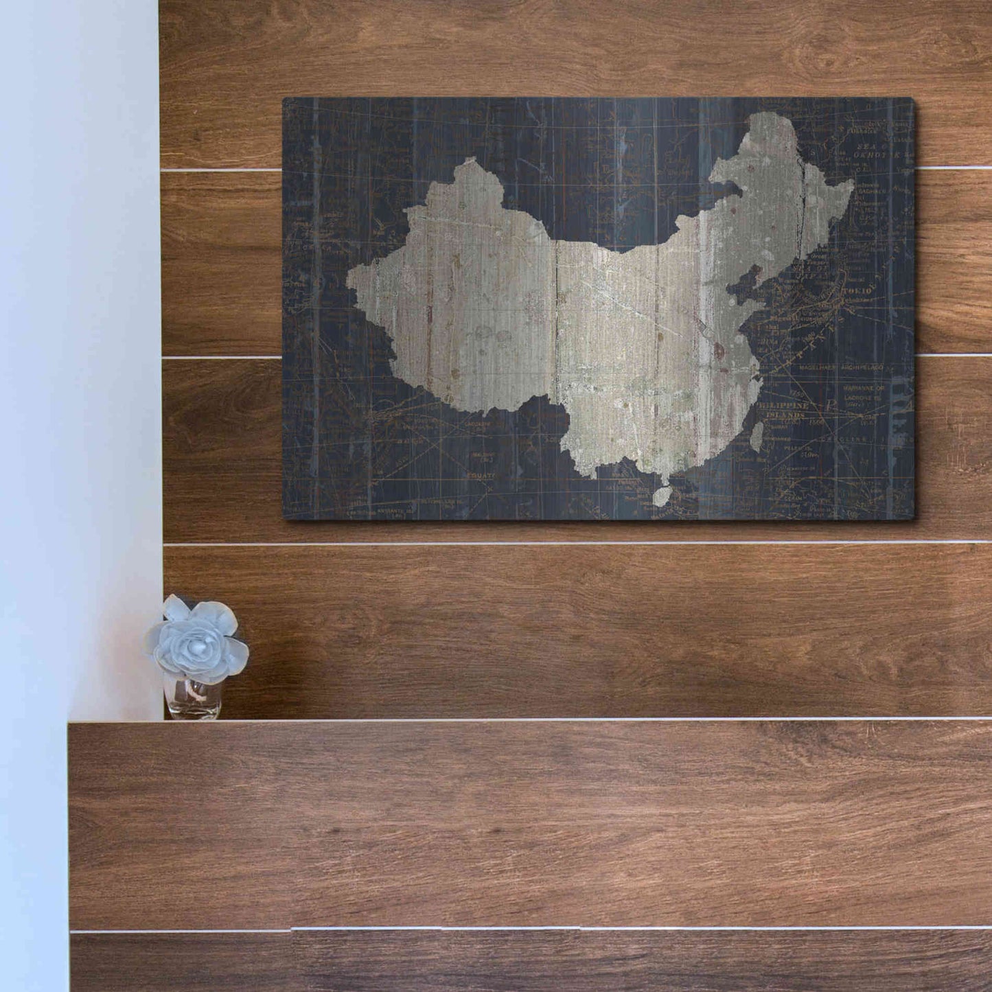 Luxe Metal Art 'Old World Map China' by Wild Apple Portfolio, Metal Wall Art,16x12