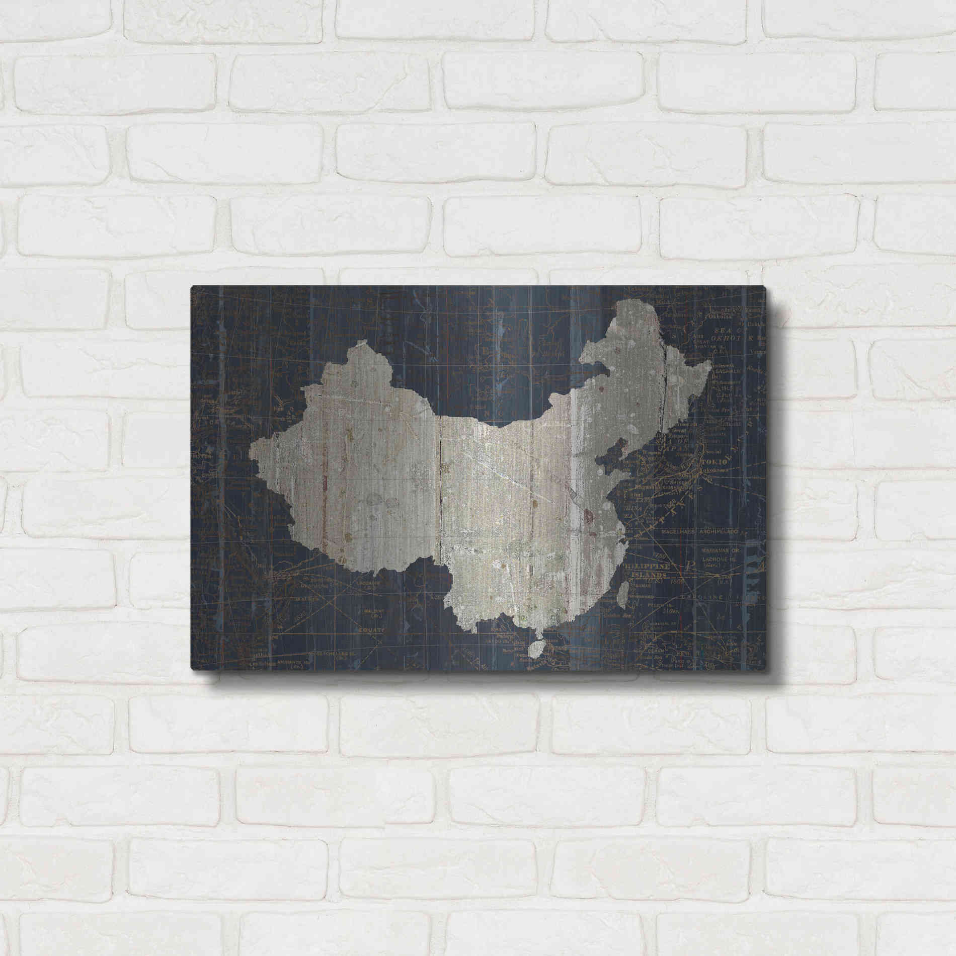 Luxe Metal Art 'Old World Map China' by Wild Apple Portfolio, Metal Wall Art,24x16