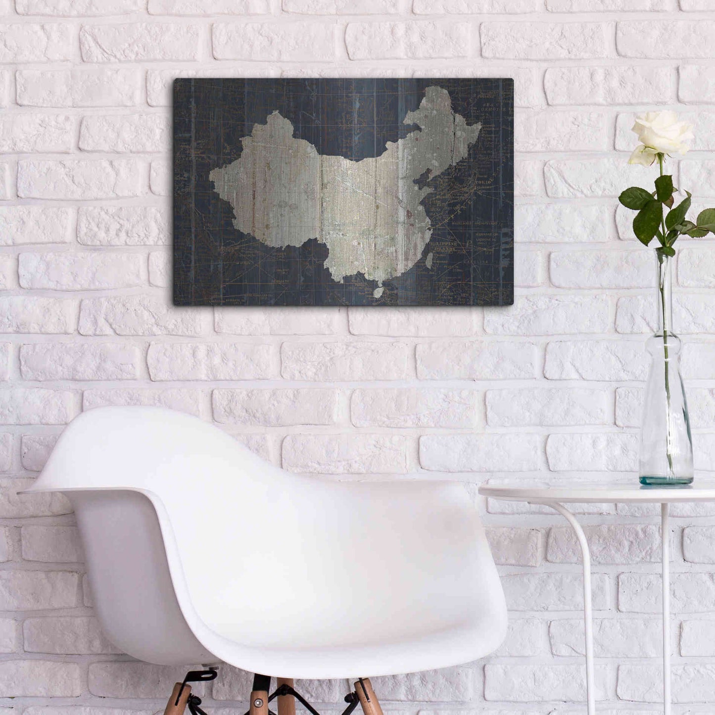 Luxe Metal Art 'Old World Map China' by Wild Apple Portfolio, Metal Wall Art,24x16