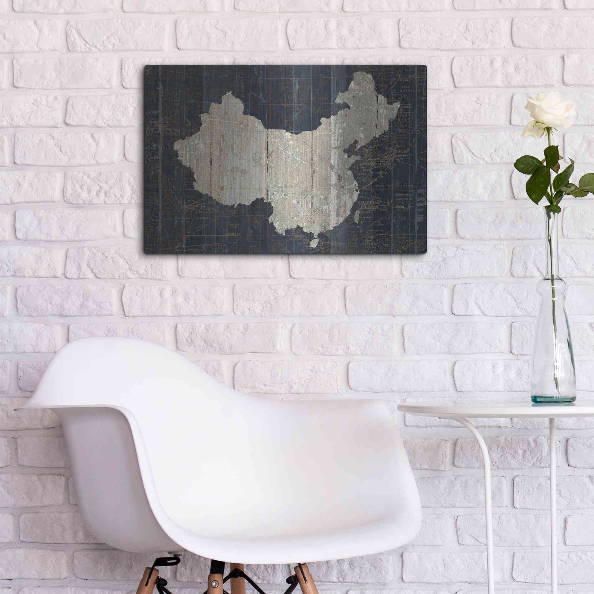 Luxe Metal Art 'Old World Map China' by Wild Apple Portfolio, Metal Wall Art,24x16