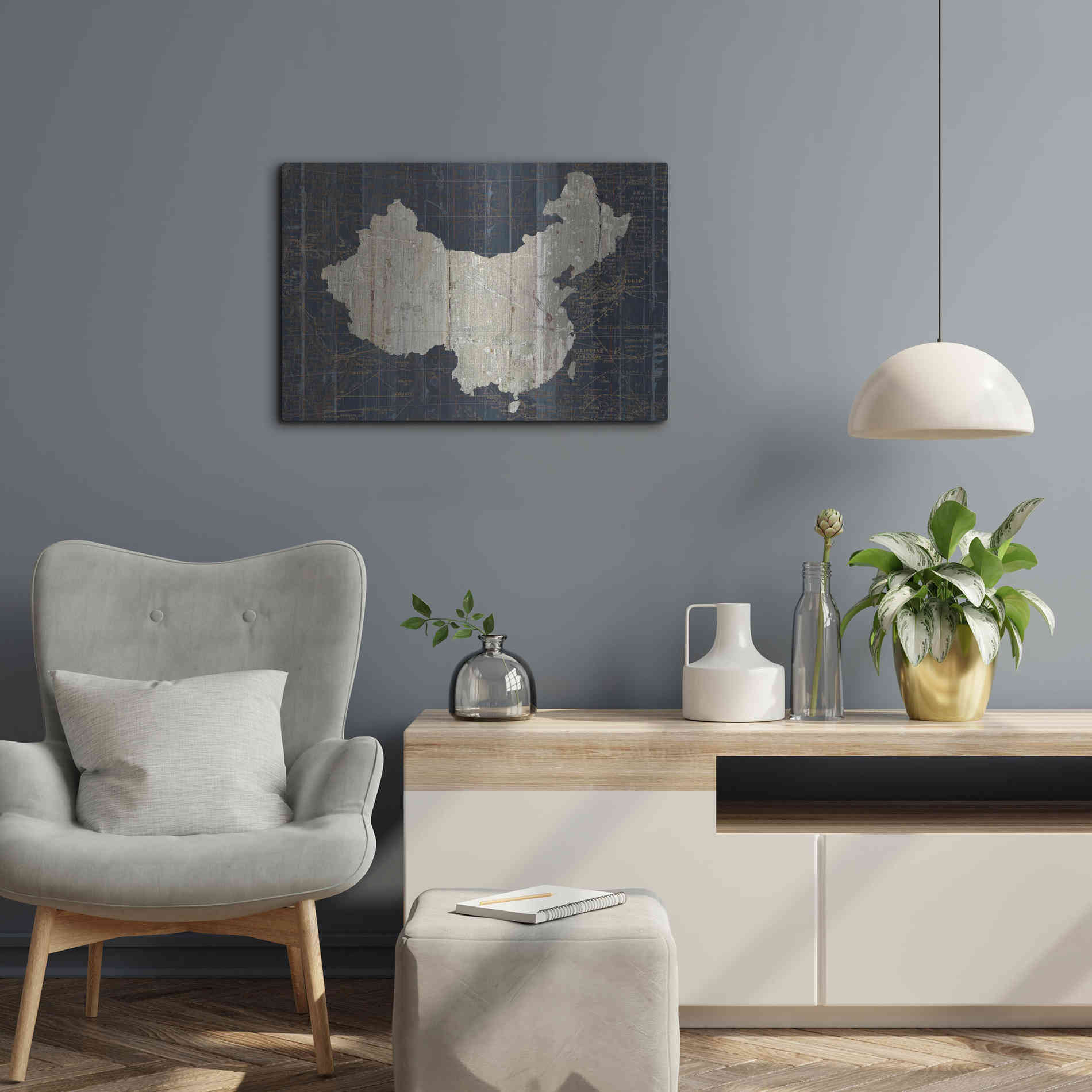 Luxe Metal Art 'Old World Map China' by Wild Apple Portfolio, Metal Wall Art,24x16
