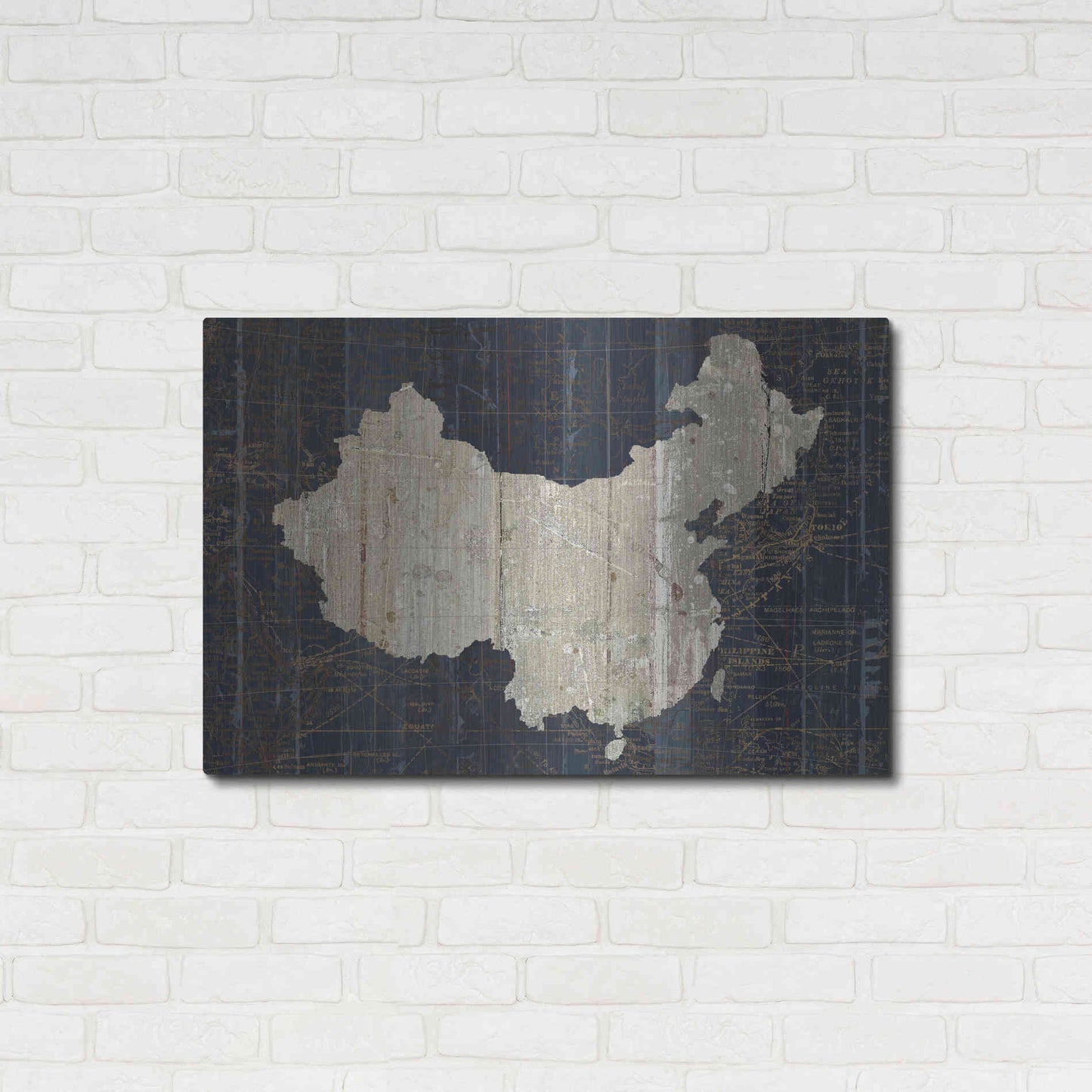 Luxe Metal Art 'Old World Map China' by Wild Apple Portfolio, Metal Wall Art,36x24
