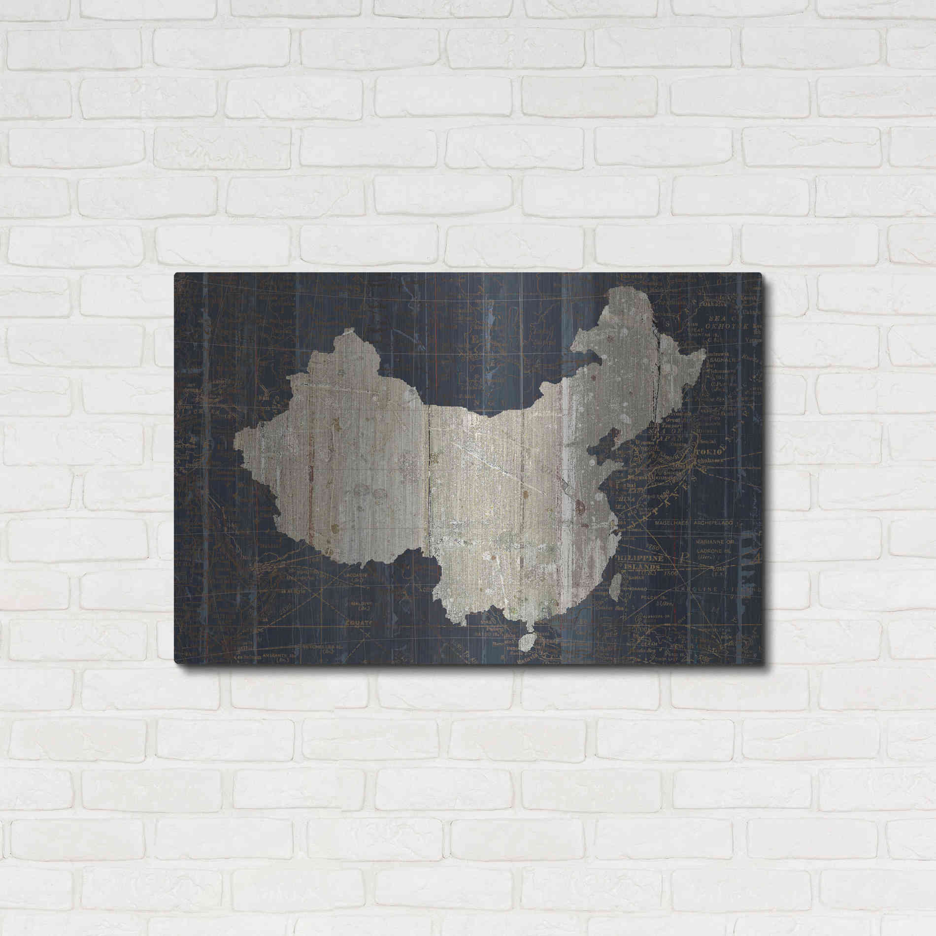 Luxe Metal Art 'Old World Map China' by Wild Apple Portfolio, Metal Wall Art,36x24