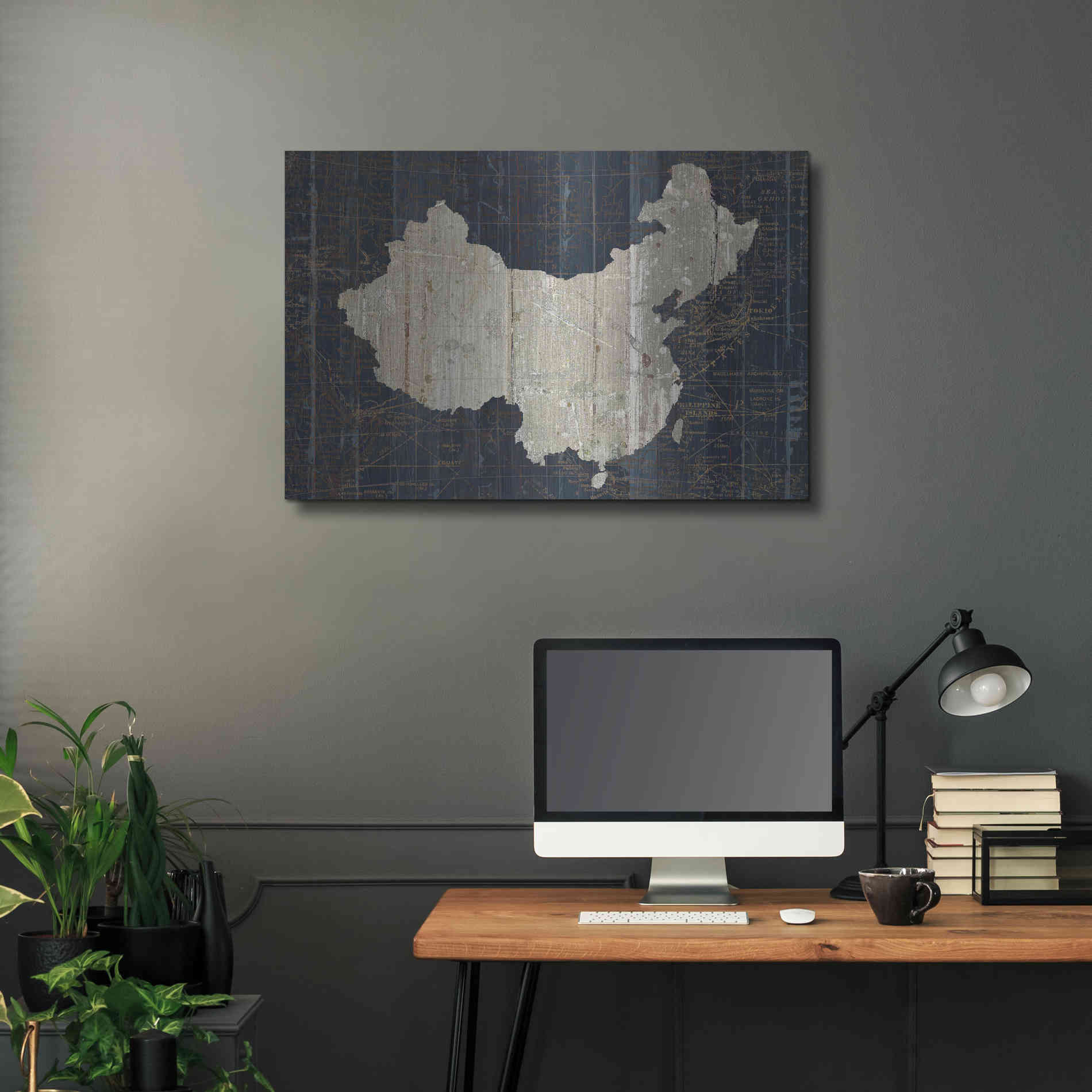 Luxe Metal Art 'Old World Map China' by Wild Apple Portfolio, Metal Wall Art,36x24