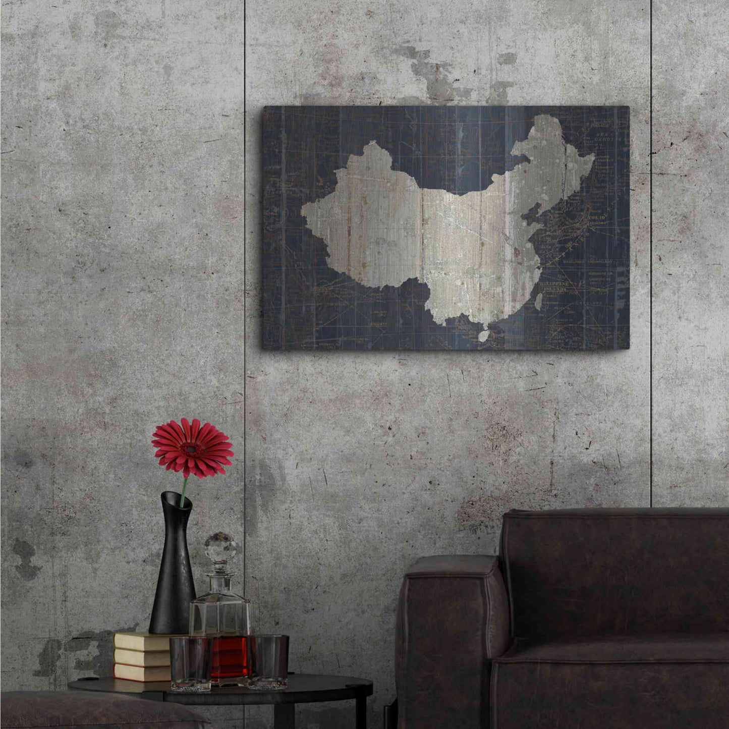 Luxe Metal Art 'Old World Map China' by Wild Apple Portfolio, Metal Wall Art,36x24