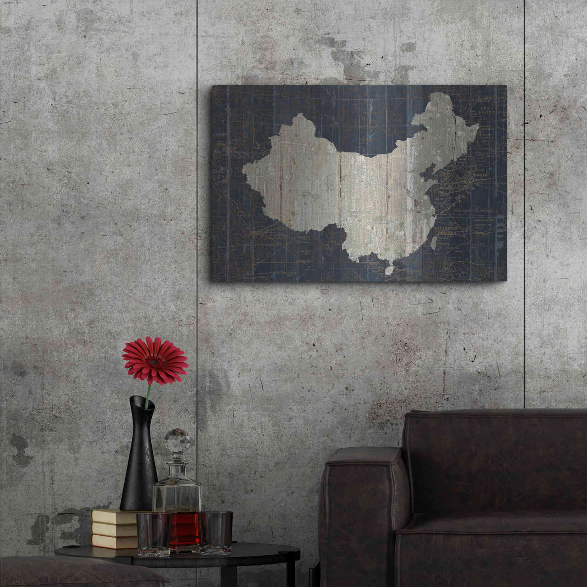 Luxe Metal Art 'Old World Map China' by Wild Apple Portfolio, Metal Wall Art,36x24