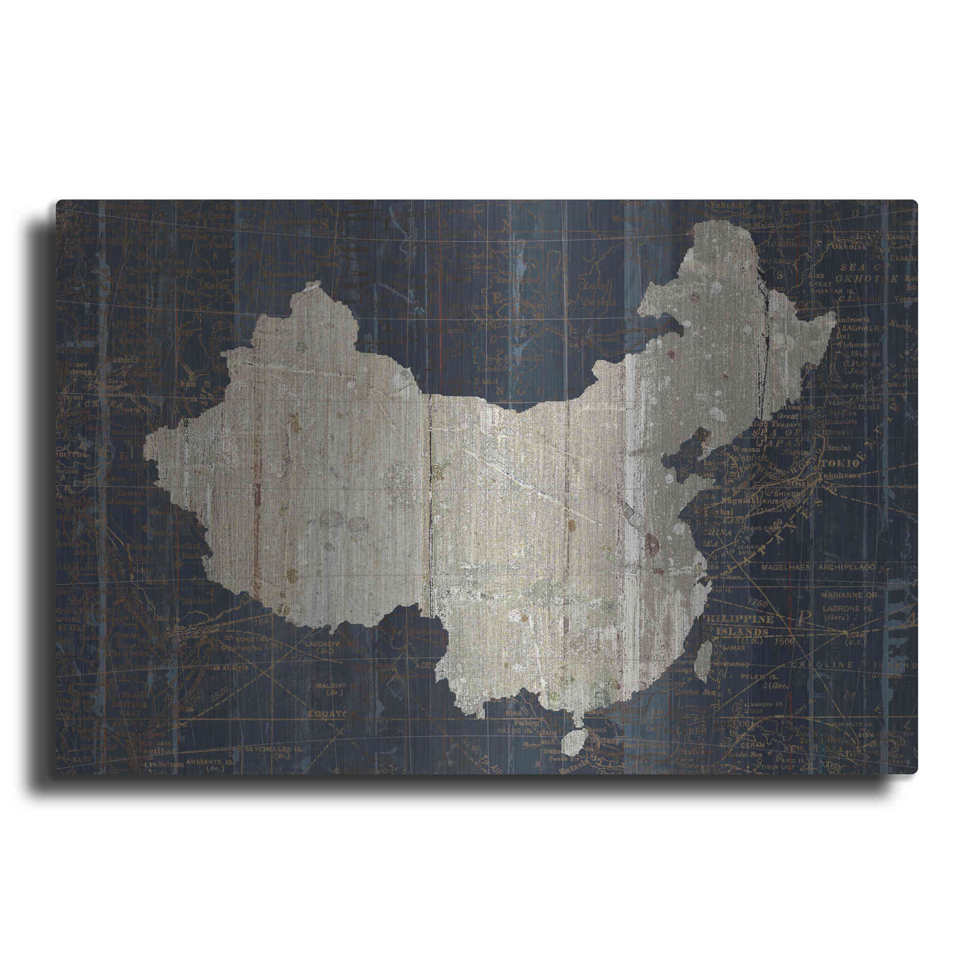 Luxe Metal Art 'Old World Map China' by Wild Apple Portfolio, Metal Wall Art