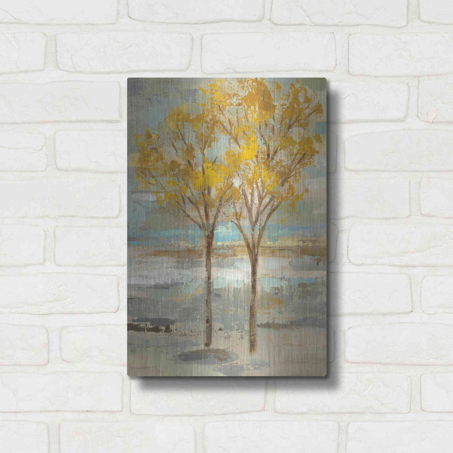 Luxe Metal Art 'Golden Tree and Fog II' by Silvia Vassileva, Metal Wall Art,12x16