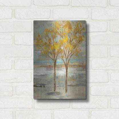 Luxe Metal Art 'Golden Tree and Fog II' by Silvia Vassileva, Metal Wall Art,12x16