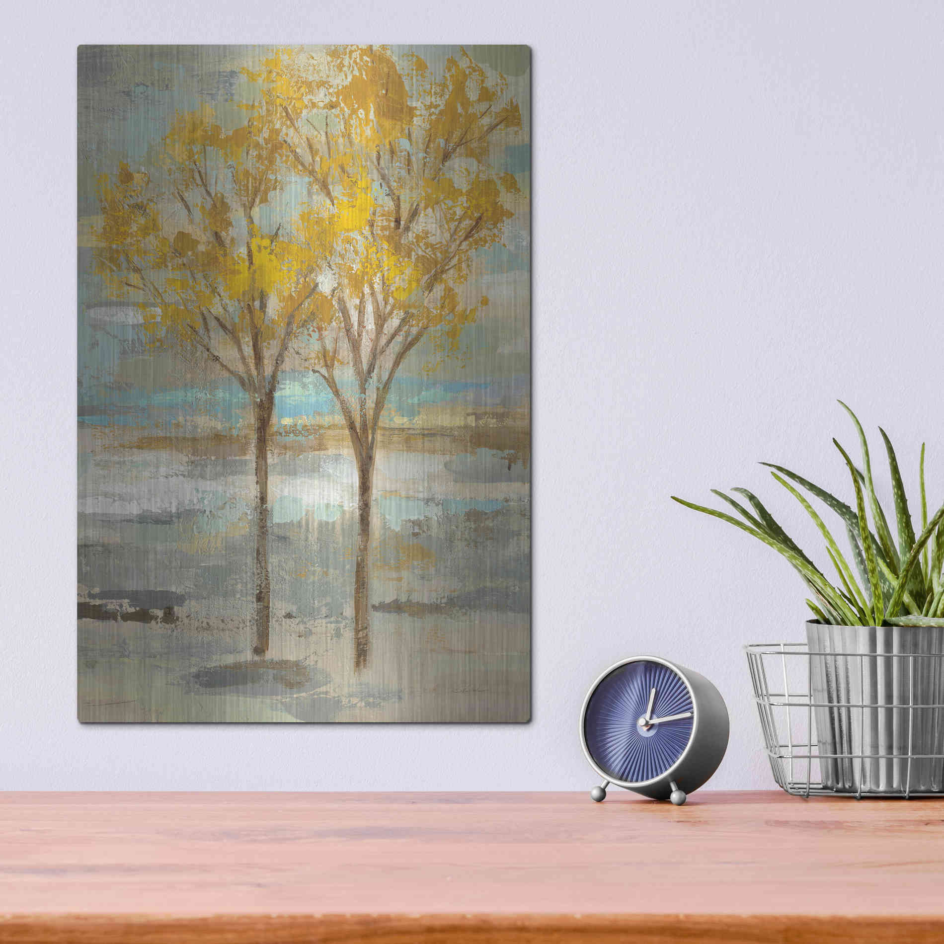 Luxe Metal Art 'Golden Tree and Fog II' by Silvia Vassileva, Metal Wall Art,12x16