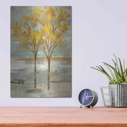 Luxe Metal Art 'Golden Tree and Fog II' by Silvia Vassileva, Metal Wall Art,12x16