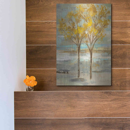 Luxe Metal Art 'Golden Tree and Fog II' by Silvia Vassileva, Metal Wall Art,12x16