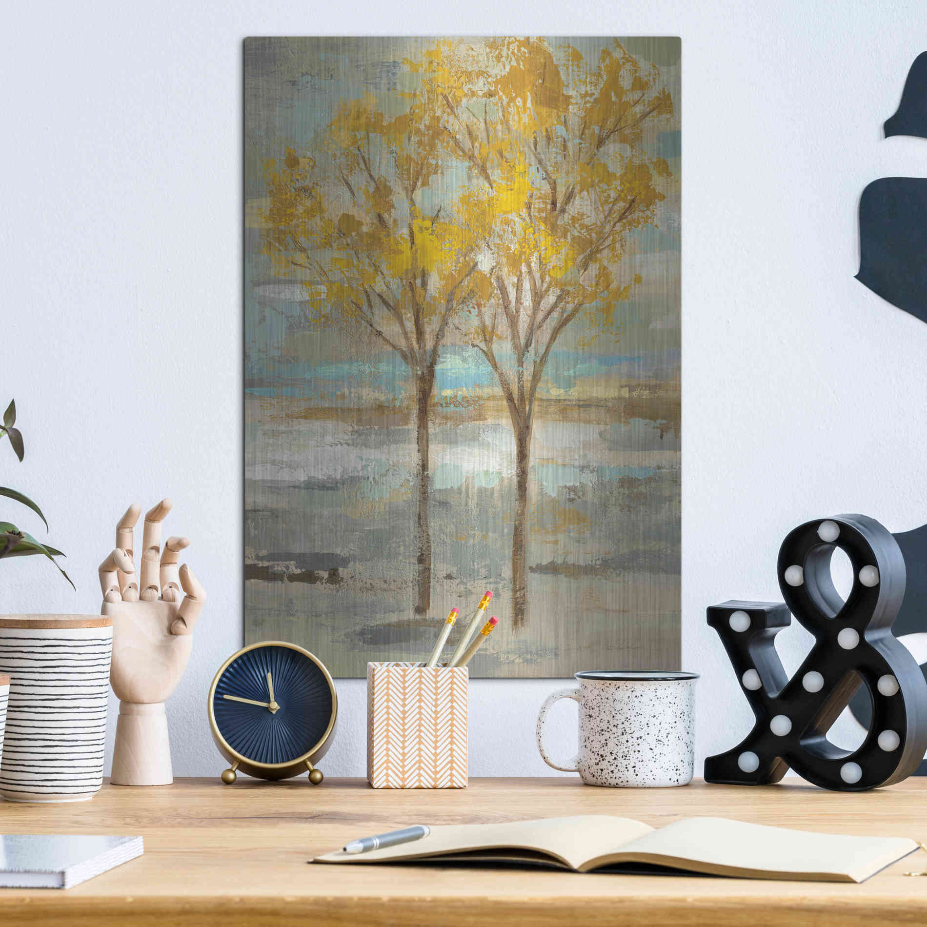 Luxe Metal Art 'Golden Tree and Fog II' by Silvia Vassileva, Metal Wall Art,12x16