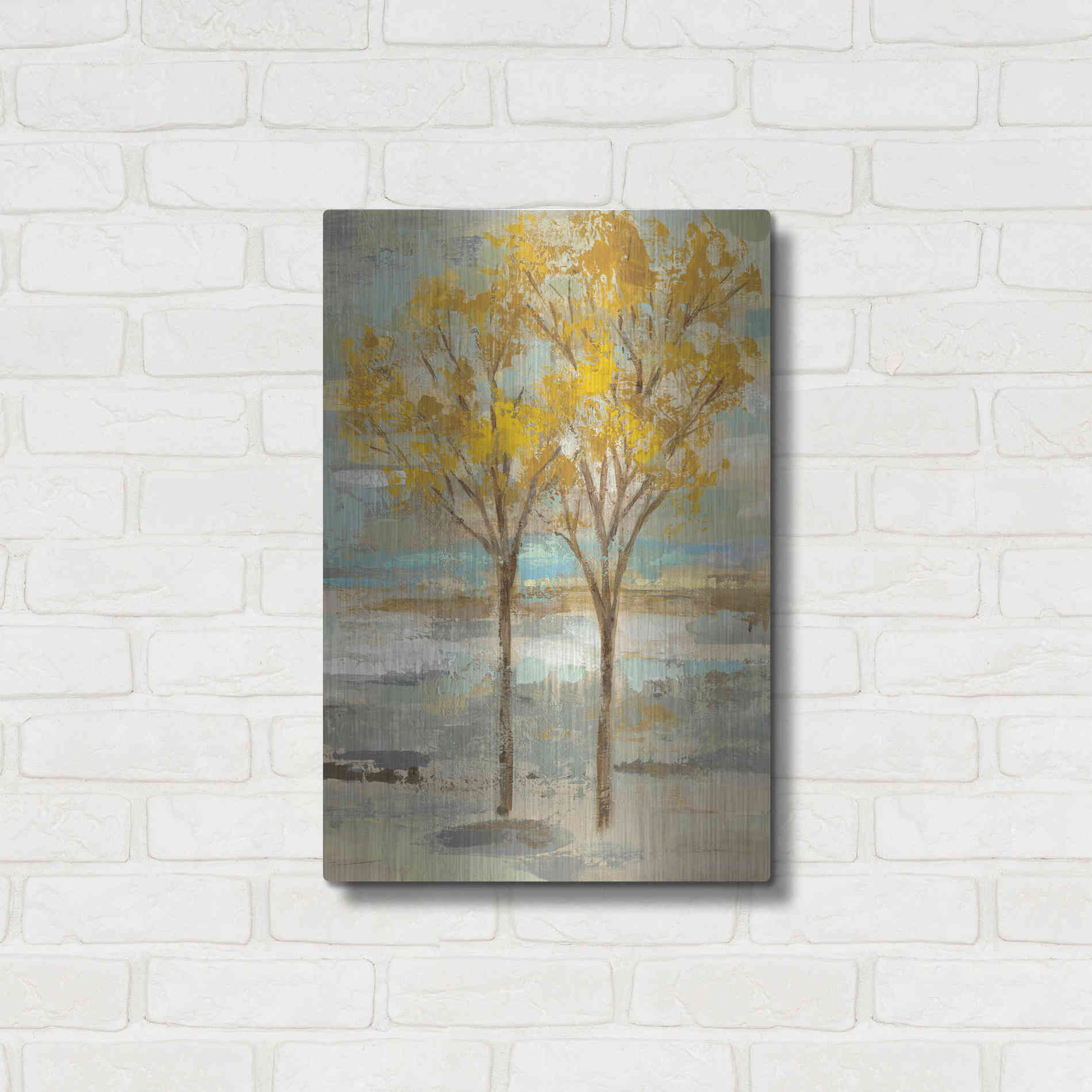 Luxe Metal Art 'Golden Tree and Fog II' by Silvia Vassileva, Metal Wall Art,16x24