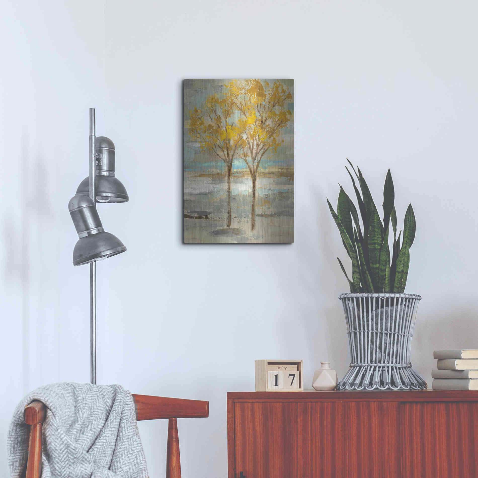 Luxe Metal Art 'Golden Tree and Fog II' by Silvia Vassileva, Metal Wall Art,16x24