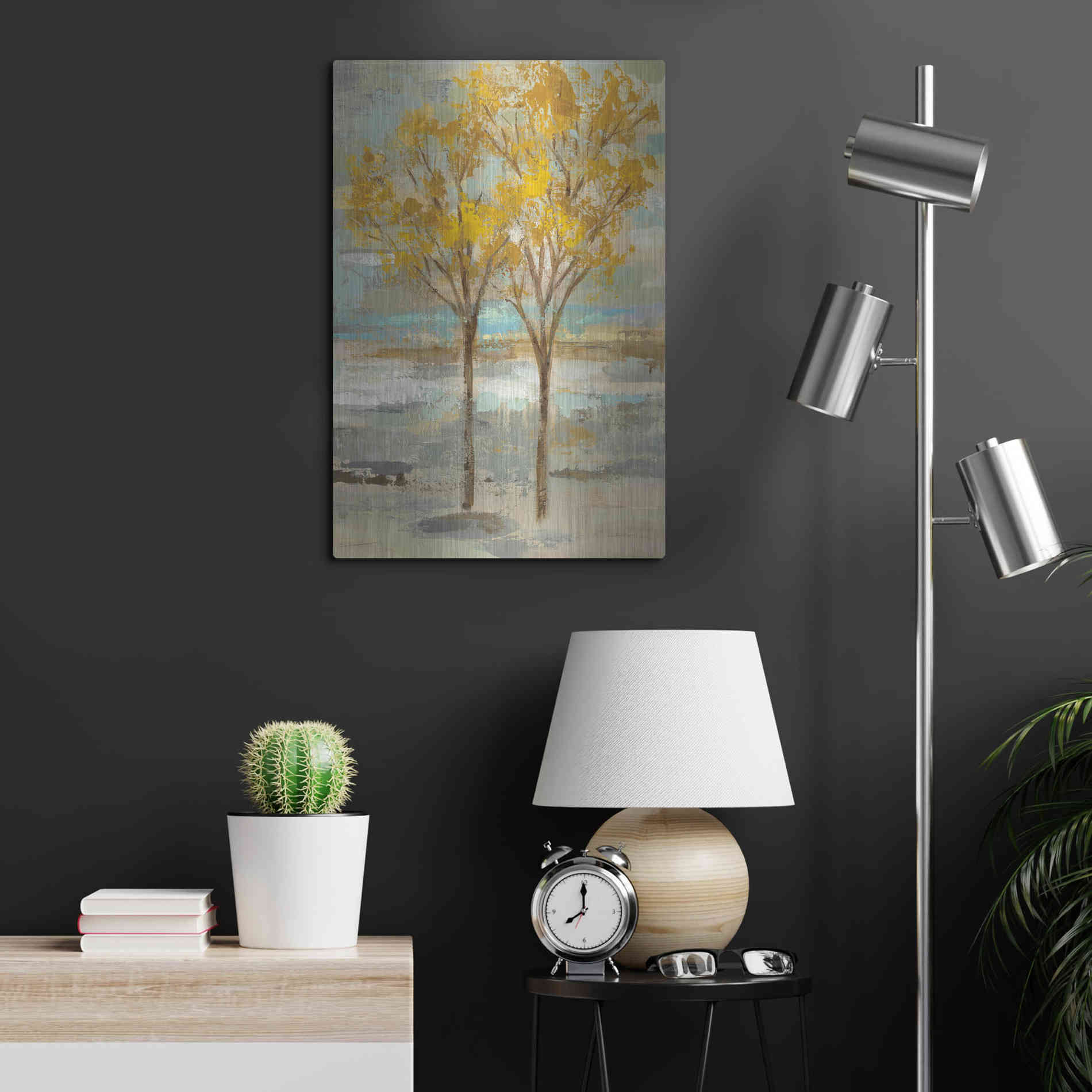 Luxe Metal Art 'Golden Tree and Fog II' by Silvia Vassileva, Metal Wall Art,16x24