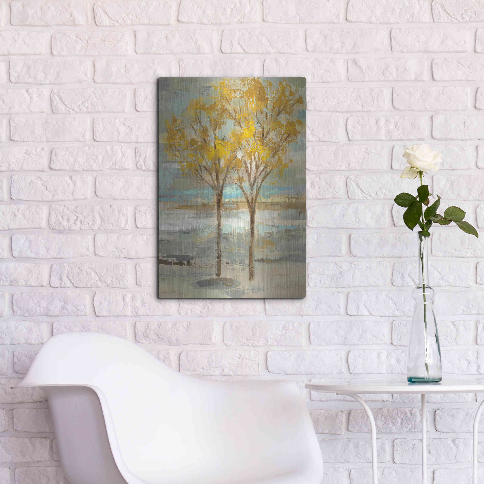 Luxe Metal Art 'Golden Tree and Fog II' by Silvia Vassileva, Metal Wall Art,16x24