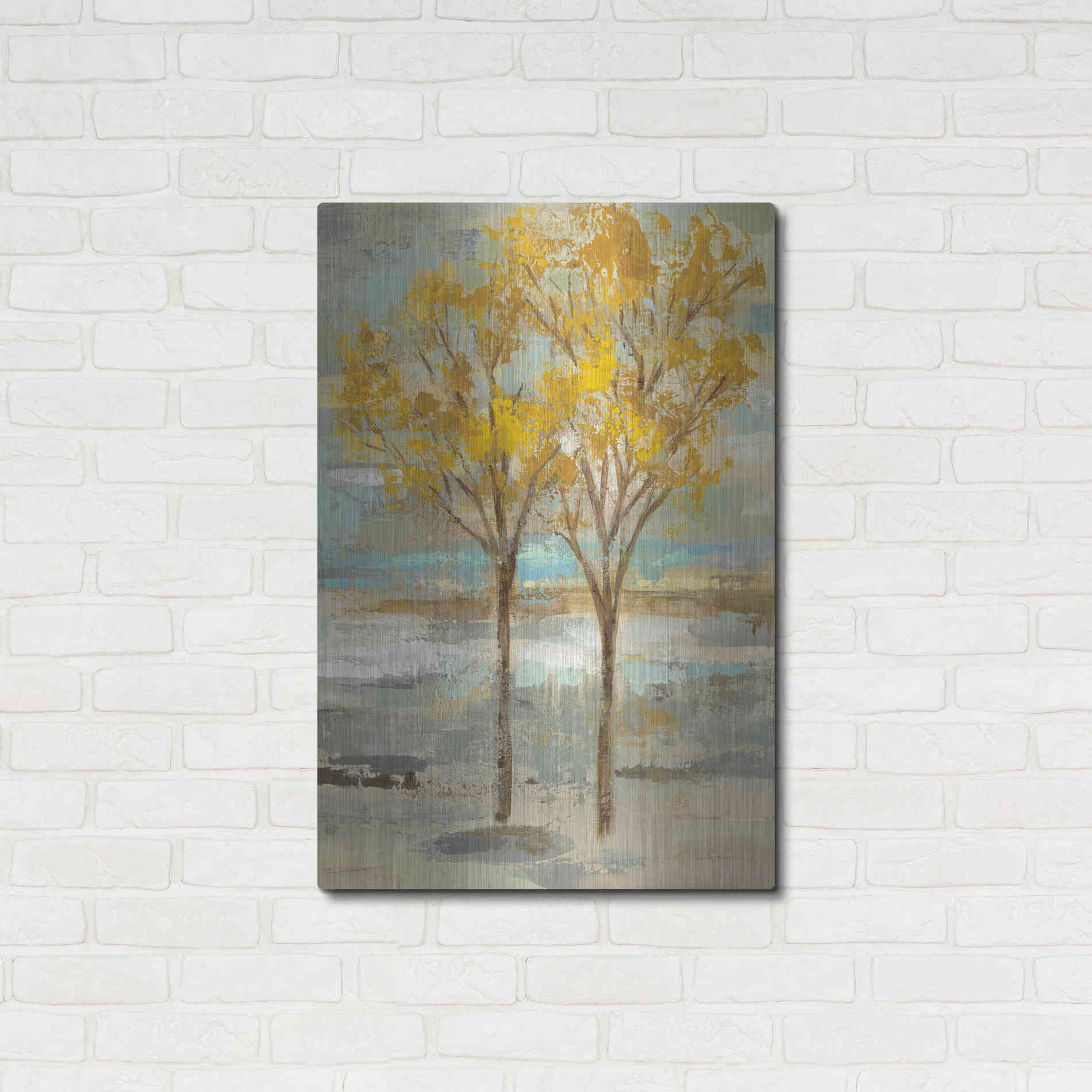 Luxe Metal Art 'Golden Tree and Fog II' by Silvia Vassileva, Metal Wall Art,24x36