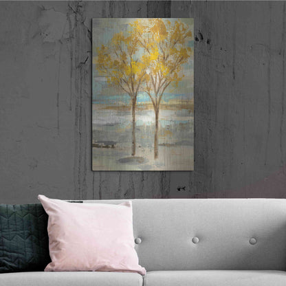 Luxe Metal Art 'Golden Tree and Fog II' by Silvia Vassileva, Metal Wall Art,24x36