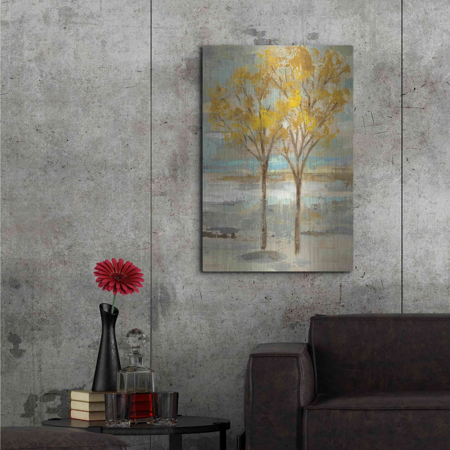 Luxe Metal Art 'Golden Tree and Fog II' by Silvia Vassileva, Metal Wall Art,24x36