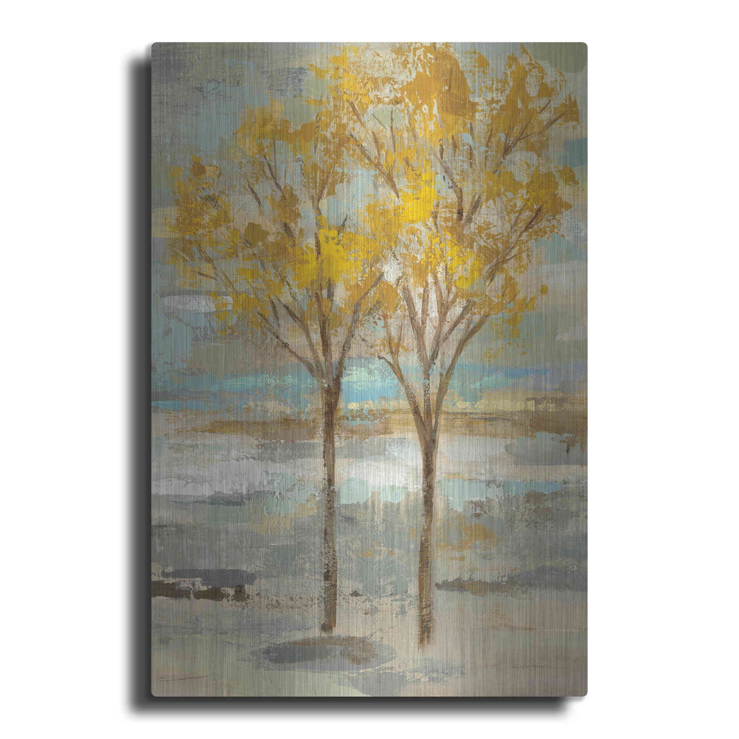 Luxe Metal Art 'Golden Tree and Fog II' by Silvia Vassileva, Metal Wall Art